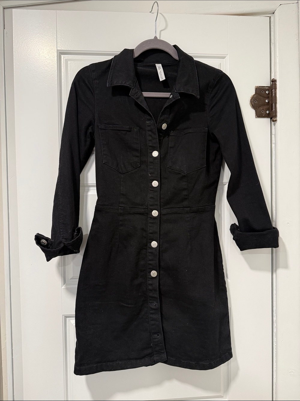 Zara Black Long-Sleeve Button-Front Shirt Dress